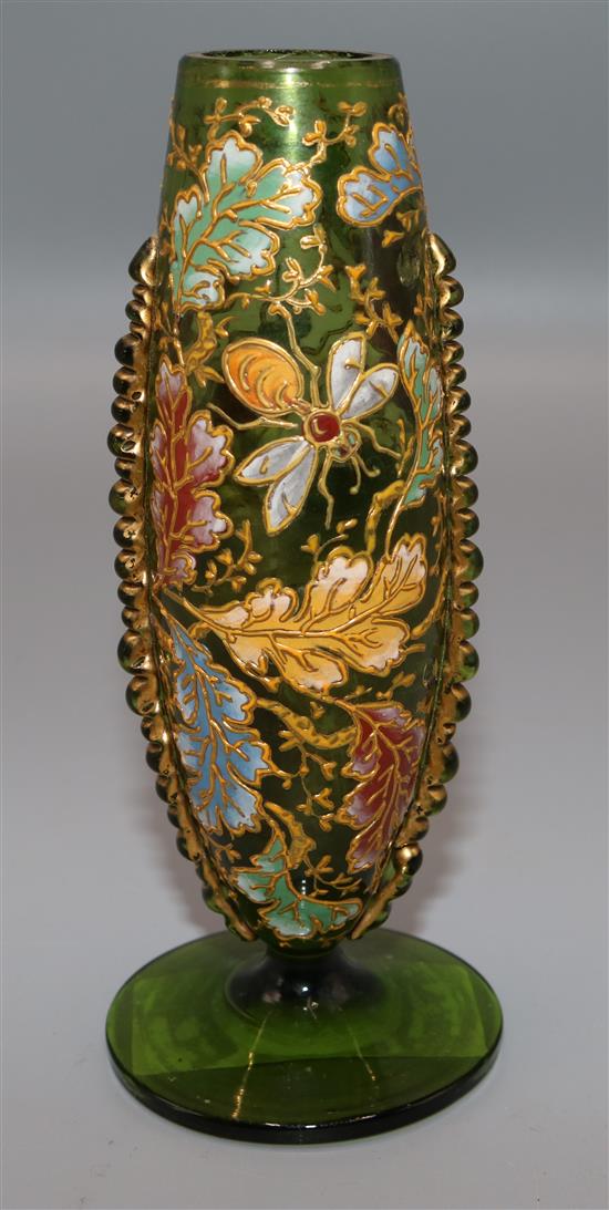 A Moser enamelled glass posy vase